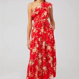 NWT - Yumi Kim Malia Dress- One Shoulder Ruffle Maxi Dress Red - Size Small